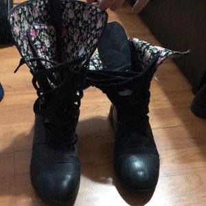 Black, floral lined boots
